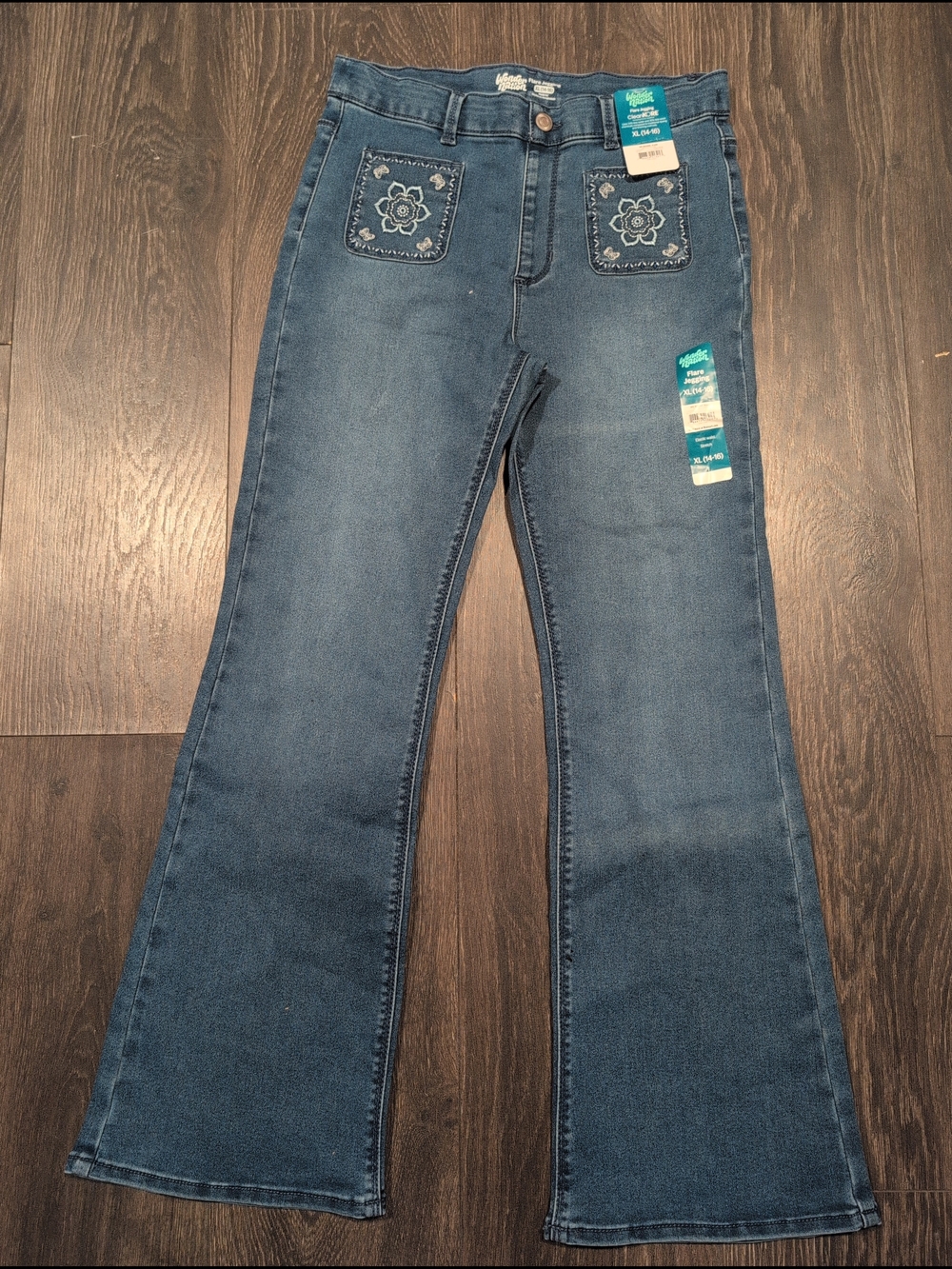 Wonder Nation Girls Size XL (14-16)  Flare Jeggings Embroidered Flower Butterfly
